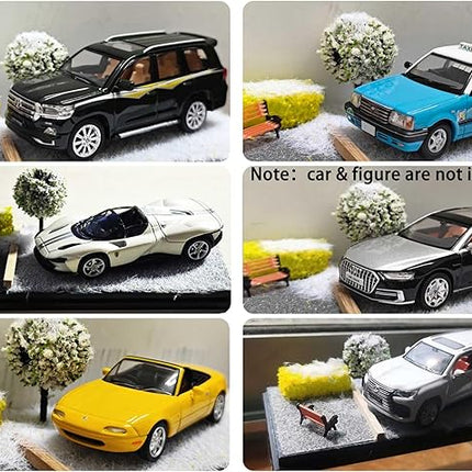 1/64 Scale Street Diorama Display Case- Clear Storage Case with Realistic Urban Road Scene for Hot Wheels, Matchbox & 1:64 Model Cars- Diecast Toy Garage -Winter