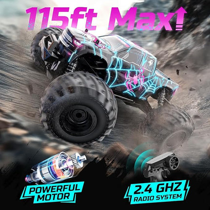 DEERC 1/16 Glowing Spider Remote Control Car - Fast RC Cars W/2 Rechargeable Batteries for 40 Min Play, All Terrain Off-Road Monster Truck Toys for Boys Kids Age 4-7 8-12 Birthday Xmas Gift