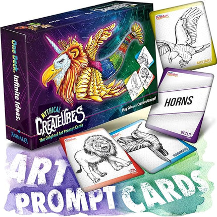 Mythical Creatures Art Prompts Card Game — 150 Drawing Prompt Cards, Millions of Mash-Ups — Imagination Game for Kids, Tweens, Teens & Families — Classroom & Homeschool Creativity Activity