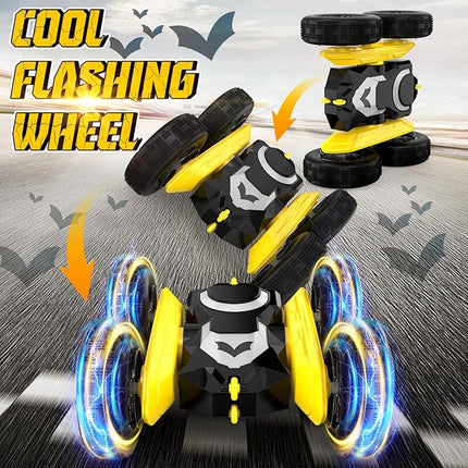 NQD Bat Remote Control Car- Double Sided 360°Rotate RC Stunt Car with Wheel Lights, 4WD Off-Road RC Cars 2.4Ghz Indoor/Outdoor Rechargeable Toy Car for Boys Age 4-7 8-12 Birthday Xmas Gift