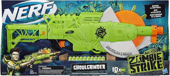 Nerf Zombie Strike Ghoulgrinder Blaster - Rotating 10-Dart Wheel, 10 Official Zombie Strike Elite Darts - for Kids, Teens, Adults