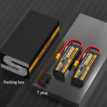 SUPULSE 4S Lipo Battery 14.8V 50C 2200mAh with XT60 Plug T Plug Soft Case Battery for RC Airplane Helicopter RC Boat RC Car Truck(2 Packs)