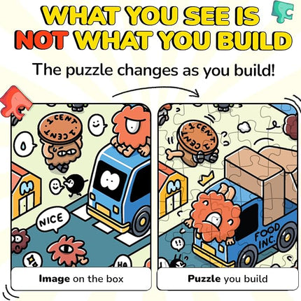 Odd Pieces Jigsaw Puzzles 1000 Pieces - Magic Mystery Story Secret Ending Puzzle - Perfect Game Night for Adults & Kids - Cartoon City Building Theme Sci-Fi (Turbo 3000)