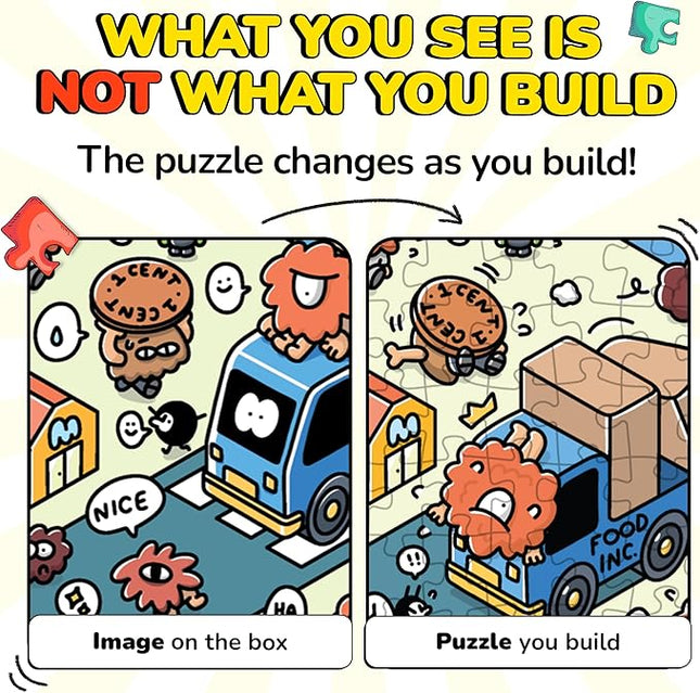 Odd Pieces Jigsaw Puzzles 1000 Pieces - Magic Mystery Story Secret Ending Puzzle - Perfect Game Night for Adults & Kids - Cartoon City Building Theme Sci-Fi (Turbo 3000)