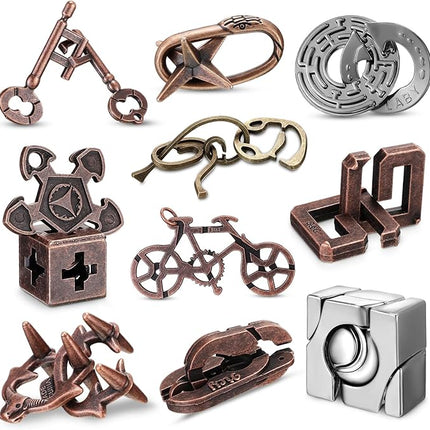 Syhood 10 Pieces Metal Brain Teaser Puzzles for Adults 3D Steel Puzzle Difficult Magic Mind Challenge Unlock Interlocking Games Iq Smart Logic Test Toys Basket Filler Stuffers(Stylish)