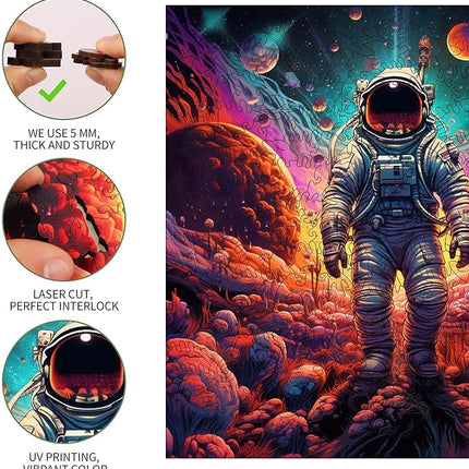 Wooden Jigsaw Puzzle for Adults - Challenging 300 Piece Puzzle with Cool Shapes - Astronaut Space Planet Puzzle Art - Paranormal Collection (Galactic Groove)