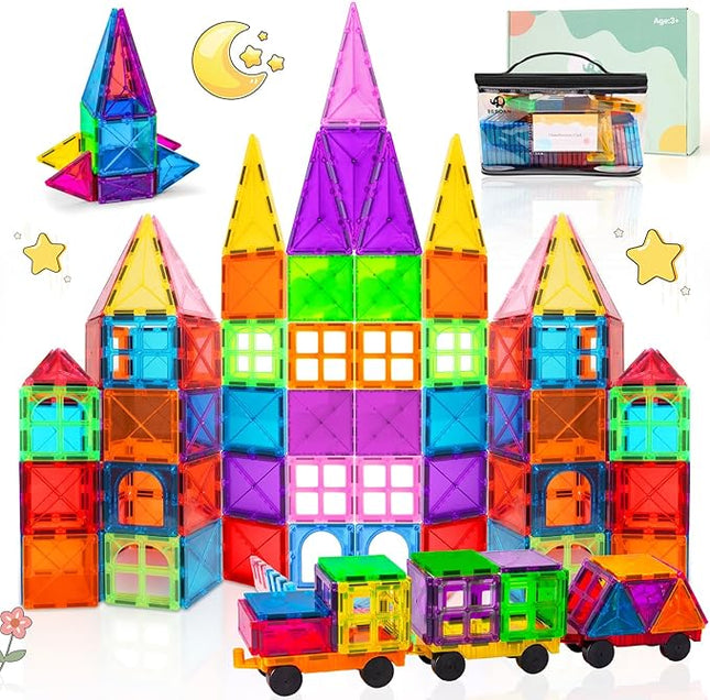 BEBOAN Magnetic Tiles with Storage Bag - 100 Pcs Magnet Buliding Toys for Kids Toddlers 3-5/4-8, STEM Preschool Toys Magnetic Blocks Sets