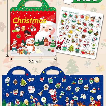 Benresive Reusable Sticker Book for Toddlers 2-4 Years, Fun Travel Stickers for Kids, Waterproof Sticker Books for Toddlers 1-3, Crafts Activities for Todddlers 1-3 2-4 3-5 - Christmas