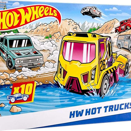 Hot Wheels 10-Pack, Set of 10 Toy Trucks in 1:64 Scale, Mix of Officially Licensed & Unlicensed Pick-Ups, Rescue or Semi Trucks (Styles May Vary)
