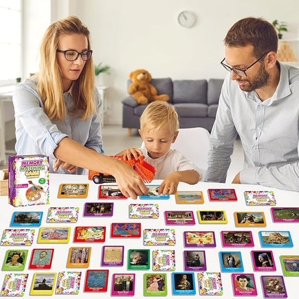 gisgfim 50 Pairs Memory Matching Game Famous Paintings Concentration Memory Card for Adults Learning Educational Game A Fun & Fast Artworks Theme Matching Games