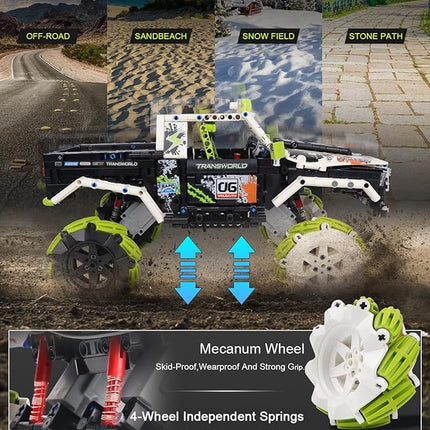 Pickup Truck Building Kits with Remote Control for Adults,Technic Off-Road Car Building Blocks Toys,STEM Engineering Gift for Mens,Boys,Kids-1550PCS(Green)