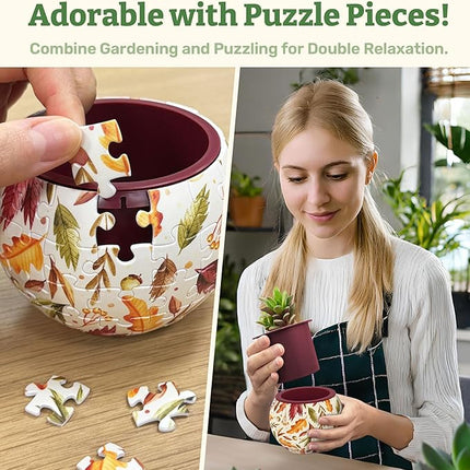 PieceRelax 3D Puzzle Planter 80 Pieces - Flower Pot - Dancing Leaves in Fall, Home Decor Flower Pots for Indoor Cactus, Succulents Pots [K1108]