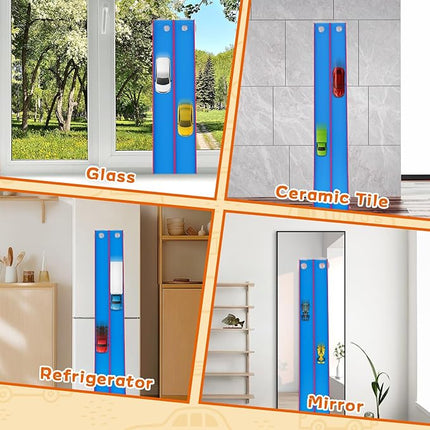 15 Ft Flexible Race Track for Kids – Portable Car Race Track Starter Set with Suction Cups, Rolls Up Easy, Compatible with 1/64 Diecast Cars, Birthday Gift for Boys & Girls Ages 3+ (Blue&Red)