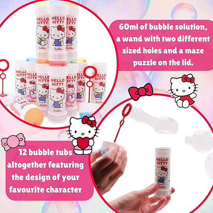 Toyland® Pack of 12 Hello Kitty Bubbles with Wands, 60ml Solution & Novelty Maze Lid - Pocket Money & Party Bag Toys
