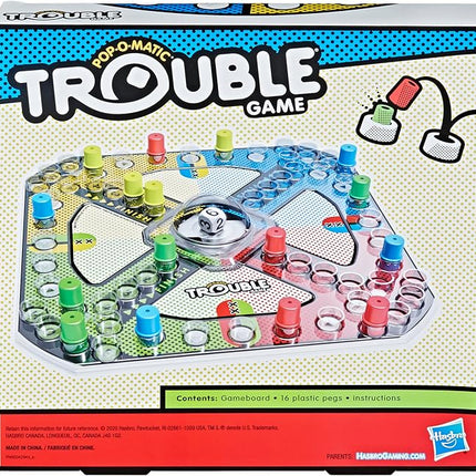 Hasbro Gaming Trouble Kids Board Game, Pop-o-Matic Trouble Game, Kids Games for 2-4 Players, Family Board Games for Kids, Kids Gifts, Ages 5 and Up, Packaging May Vary