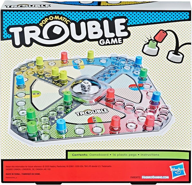 Hasbro Gaming Trouble Kids Board Game, Pop-o-Matic Trouble Game, Kids Games for 2-4 Players, Family Board Games for Kids, Kids Gifts, Ages 5 and Up, Packaging May Vary