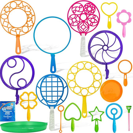 JOYIN Big Bubble Wands Set Bulk for Kids Summer Outdoor Toy Game Activity Party Favors, 18 Pcs Giant Bubble Maker with Tray, 12" Large, 6 Pcs Solution Suitable for All Age People