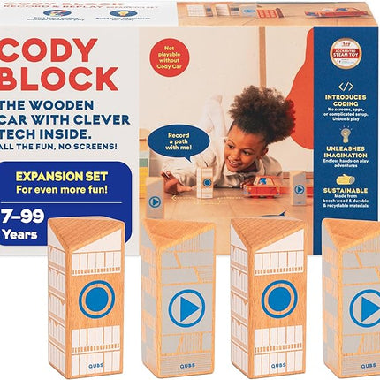 Cody Block Record & Play Expansion Set, Educational Wooden Building Blocks and Car STEM Toys for Preschool Kids Ages 7+
