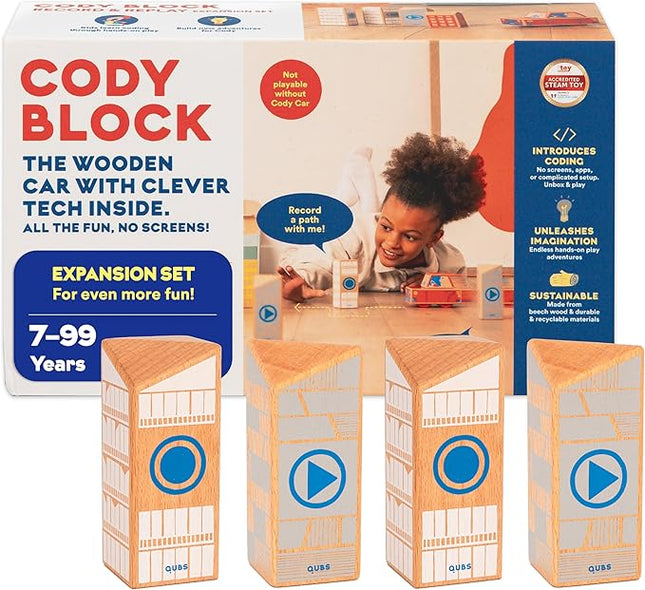 Cody Block Record & Play Expansion Set, Educational Wooden Building Blocks and Car STEM Toys for Preschool Kids Ages 7+