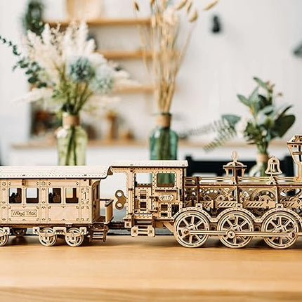 Wood Trick Wooden Toy Train Set with Railway - 34x7″ - Locomotive Train Toy Mechanical Model Kit - 3D Wooden Puzzles for Adults to Build - Engineering DIY Models for Adults to Build