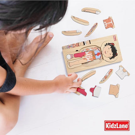 Kidzlane Wooden My Body Puzzle for Toddler - 5-Layer Girl Anatomy Puzzle - Real Wood - Multicolor - Educational Human Body Toy for Kids - BPA Free - Educational Toys
