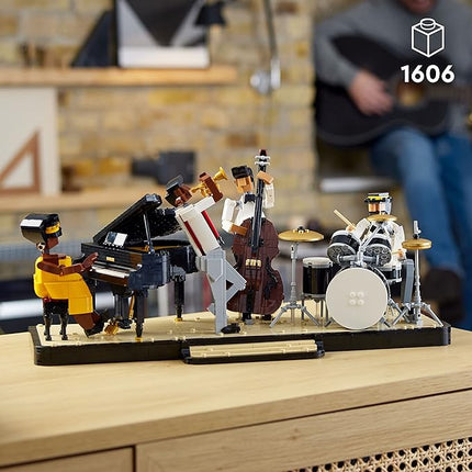 LEGO Ideas Jazz Quartet, Building Set for Adults Featuring Buildable Stage with 4 Band Musician Figures, Includes Piano, Double Bass, Trumpet, and Drum Kit Instruments, Great for Home Display, 21334