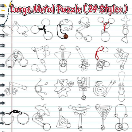 Yilloog 24 Packs Large Metal Puzzle Bulk Iq Wire Metal Puzzles with Paper Box Gift Package Educational Puzzle Toys Valentine Gifts Easter for Party Favor Teens Adults Challenge Gifts(Colored)