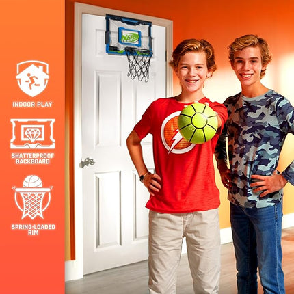 NERF LED Over The Door Mini Basketball Hoop - Light Up Indoor Kids Basketball Hoop - Electronic Slam Dunk Set with Mini Ball - Door + Bedroom Toy for Kids