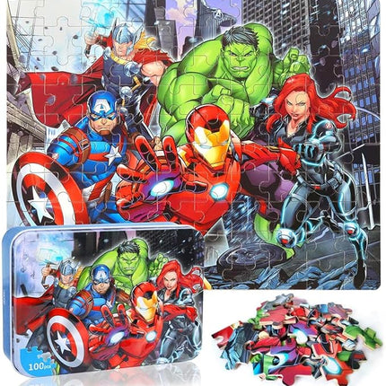 LELEMON Puzzles for Kids Ages 4-8,100 Piece Puzzles for Kids in a Metal Box, Educational Childrens Jigsaw Puzzles 100 Piece Puzzle Games Puzzle Toys for Girls and Boys