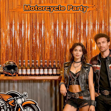 2 Pack Orange Foil Fringe Curtains Streamers Party Decorations 3.3 x 8.2 ft, Pink Tinsel Curtain Fringe Backdrop for Parties, Door Fringe Birthday Streamers, Barbie Backdrop Birthday Party Decorations