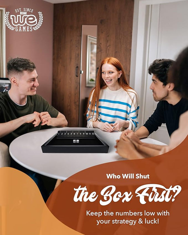 WE Games Wooden Shut The Box - Close The Box Set Pub Game with 12 Number Tiles & 2 Dice Games - 13.5” Black Stained Finish, for Adults