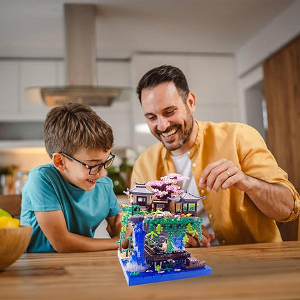 2799 PCS Cherry Blossom Tree Building Set for Adults Teens，Chinese Architecture Peach Blossom Pond Building Blocks，Micro Japanese Sakura Bonsai Tree Building Kit, Creative Gift for Kids 14+