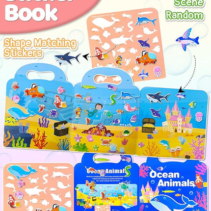 Benresive Reusable Sticker Books for Kids 2-4, Sticker Books for Toddlers 1-3 2-4, Toddler Travel Toys Activities Crafts Gifts - Ocean