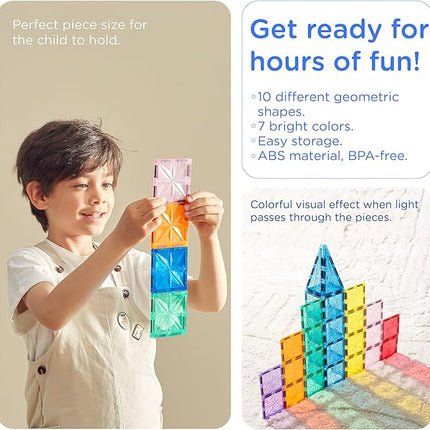 KUB 121 Pcs Magnetic Tiles Creative Toys, 3D Building Magnet Blocks Set, STEM Educational Kids Gifts for Boys Girls Over 3 Years Old, Montessori Preschool Learning