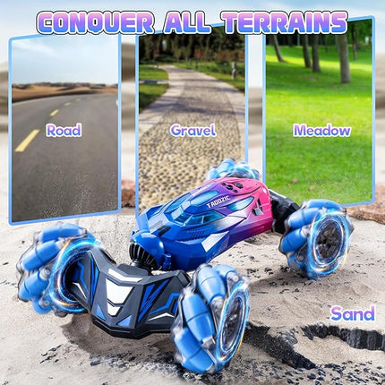 Gesture Sensing RC Stunt Car, 2.4GHz 4WD Stunt Car Toys for Ages 6-12 yr Boys Girls, Hand Controlled Remote Control Twist Cars, Offroad 360° Rotation with Lights and Music for Birthday Gifts