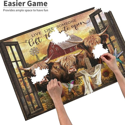 Highland Cow Jigsaw Puzzles 1000 Pieces for Adults, Farm Animal & Sunflowers Country Scene, Rustic Window View Wooden Puzzle, Relaxing Nature Art & Farmhouse Decor Gift