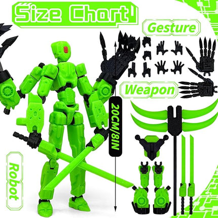 8Inch T13 Action Figure Assembly Completed,3D Printed Multi-Jointed Movable Toy Nova 13 Action Figures Desktop Decorations for Game Lovers Toy (Green)