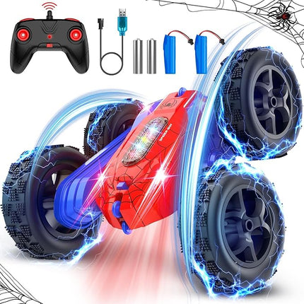 Remote Control Car, Double-Sided 360 ° Flipping Rotating RC Car, RC Stunt Car with Colorful LED Lights, 4WD RC Toy Car for Boys Age 8-12 and Boys Girls Birthday Present