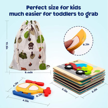 SYNARRY Wooden Vehicle Puzzles for 3 4 5 Years Old Boys Girls, Puzzles for Toddlers 3-5, Educational Toys Gifts with 6 Vehicles Transportation, Easter Basket Stuffers Valentines Day Gifts for Kids