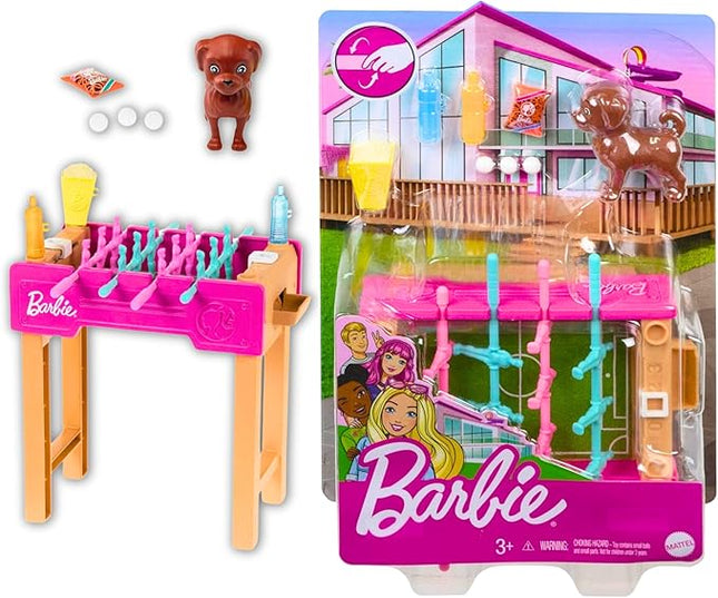 Barbie Mini Playset with Pet, Accessories and Working Foosball Table, Game Night Theme, Gift for 3 to 7 Year Olds