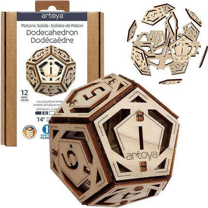 3D Wooden Puzzles for Teens & Adults – Smart Brain Teaser Puzzles, Wood Models, Creative & Educational Fun, Sustainable Materials, Ages 14 and Up Dodecahedron D12