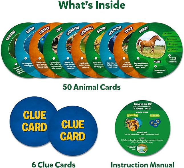 Skillmatics Guess in 10 Animal Picture Clues, Perfect for Boys, Girls, Kids, and Families Who Love, Card Games, Educational Games, Board Games, Gifts for Ages 6, 7, 8, 9 and Up