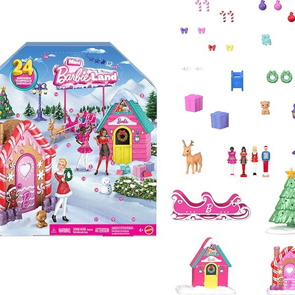 Barbie Mini Land Collectible Advent Calendar with 1.5-Inch Dolls & 24 Days of Surprises, Winter Village Play Areas for Storytelling Fun