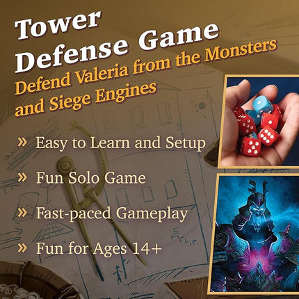 Siege of Valeria Board Game - Tower Defense Solo Board Game with Dice Rolling and Combo Cards. Single Player Fun with Fast Paced Gameplay
