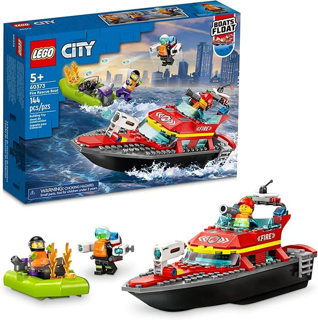 LEGO City Fire Rescue Boat 60373, Toy Floats on Water, with Jetpack, Dinghy and 3 Minifigures, Everyday Hero Toys for Kids, Boys and Girls Ages 5+, Multicolor