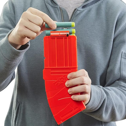 Nerf DinoSquad Rex-Rampage Motorized Dart Blaster, 10-Dart Clip, 20 Official Darts, 10-Dart Storage- T-Rex Dinosaur Design, Red