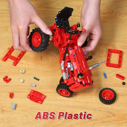 Classic 1/12 Red Tractor Building Blocks Set,Farm Tractor Building Kit Toy for Kids Ages 6+,STEM Educational Construction Kit for Kids 302 PCS with Shifting & Steering & Flip Hood Structure