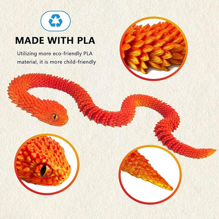 24in 3D Printed Snake Toys, Flexible 3D Printed Animal, Fidget ADHD Snake Toys, Perfect Desk Pet for Animal Collectors