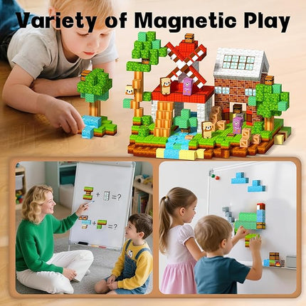 150Pcs Magnetic Building Blocks-Magnetic Cubes Green Forest Set Creative Magnet Toys Blocks Stacking for Kids STEM Preschool Educational Gifts for Toddler Ages 4-8 Boys and Girls