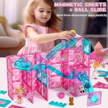 Magnets Tile Set, Upgrade DIY Castle Theme 160 PCS Building Blocks Magnets Toys, 3D Magnet Puzzles Stacking Blocks for Boys Girls - Learning by Playing Games to Improve Imagination & Creativity